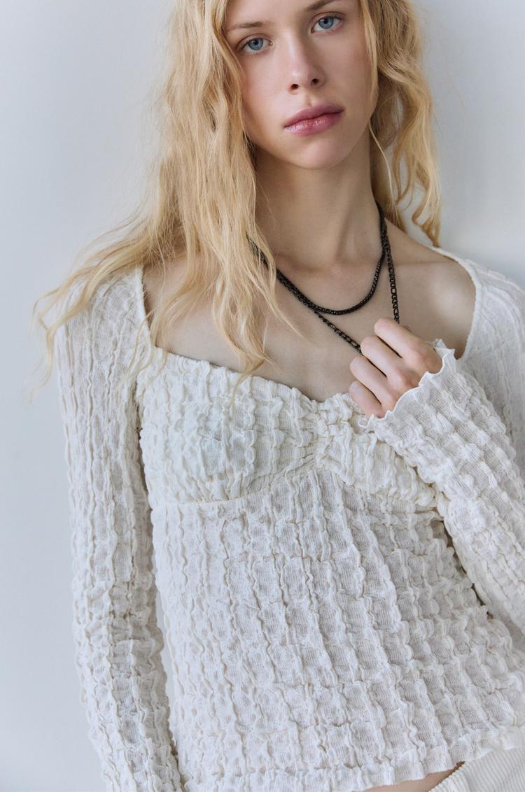 

Текстурированный топ в стиле корсета Pull And Bear, экрю