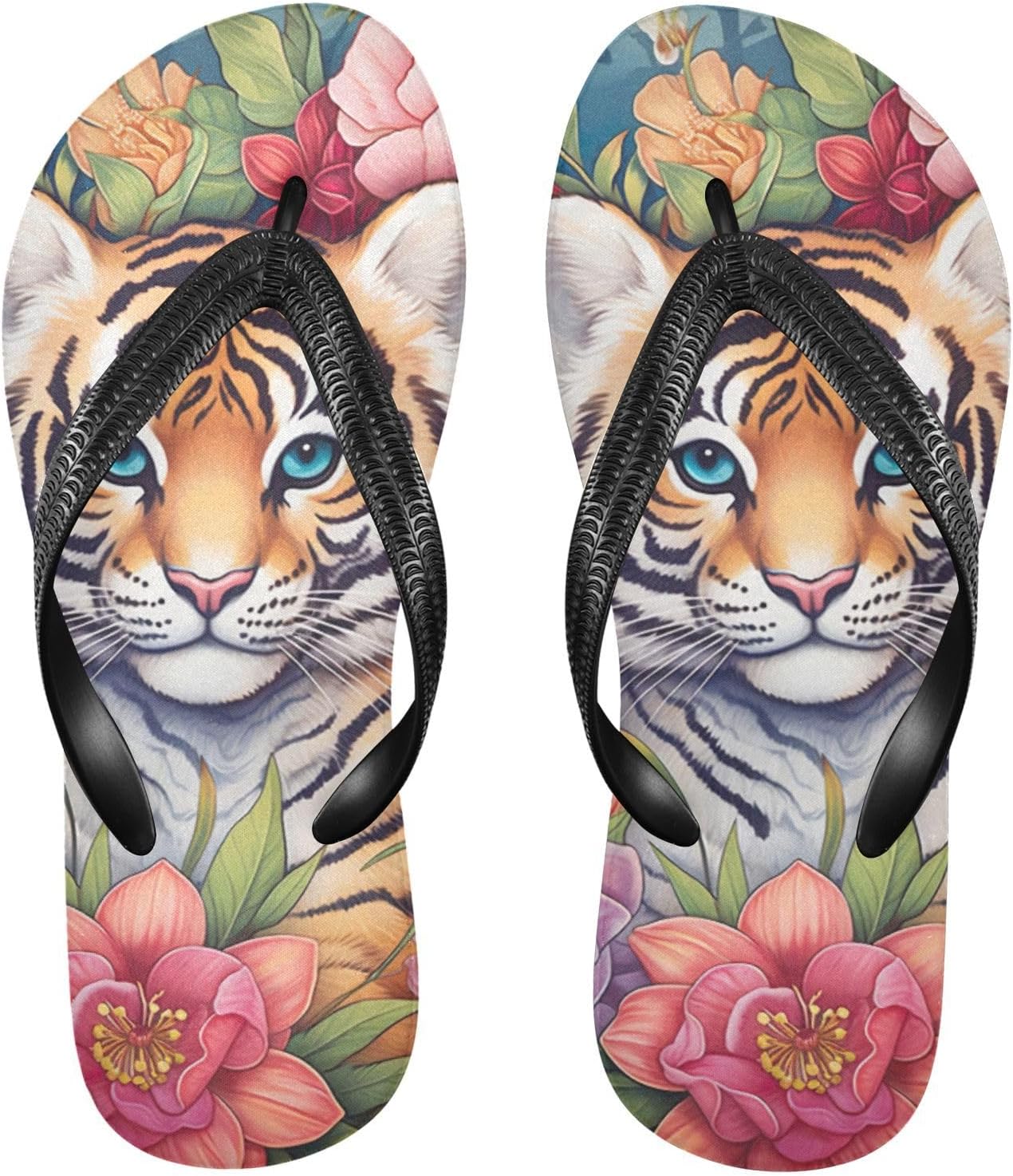 

Пляжные летние повседневные сандалии Tiger Flower Flip Flop для женщин и мужчин, шлепанцы для душа 20856773 Kfbe