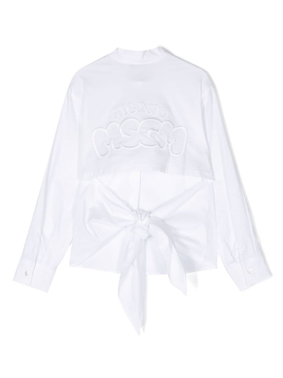 MSGM Kids поплиновая рубашка с вышитым логотипом, белый — фото 2