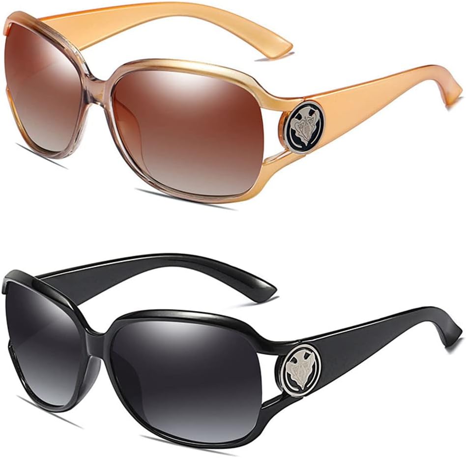 

Большие солнцезащитные очки для женщин, поляризованные солнцезащитные очки, женские солнцезащитные очки черного и шампанского цвета (шампань и черный) Generic, Champagne