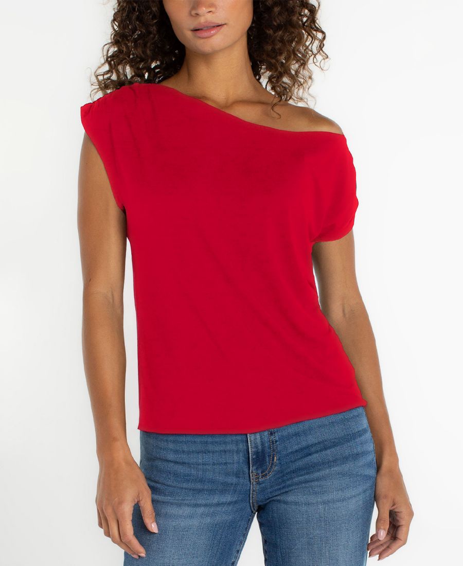 

Женская асимметричная блузка с короткими рукавами и открытыми плечами Liverpool Los Angeles, Cherry Rose