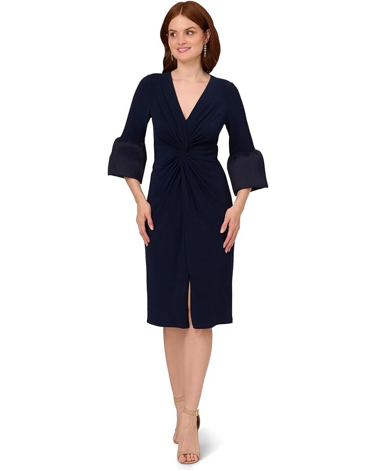 

Платье Adrianna Papell Stretch Jersey Twist Front with Taffetta Bell Sleeve, цвет Midnight
