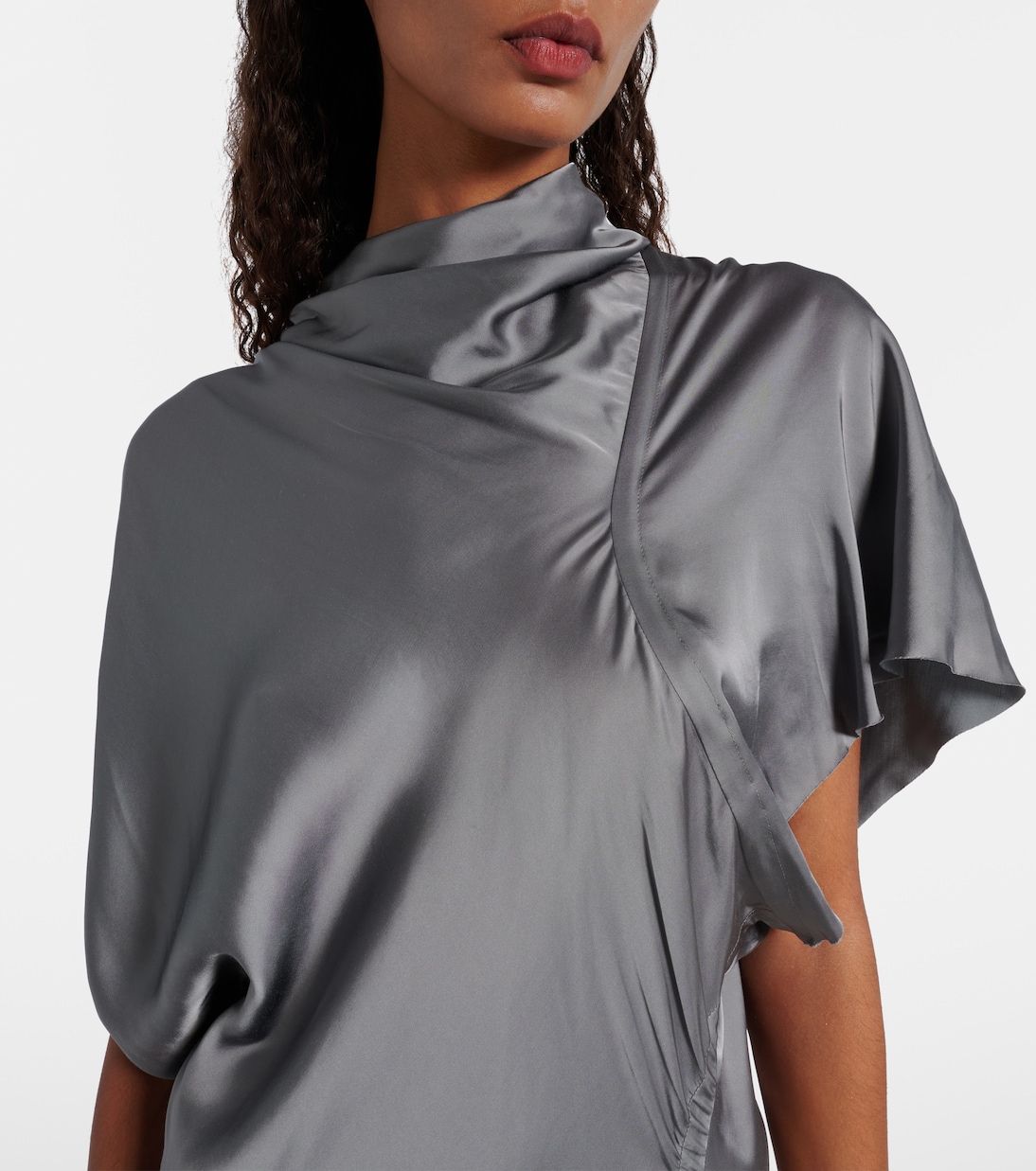 Платье миди из атласа со сборками Rick Owens, Washed Indigo — фото 4