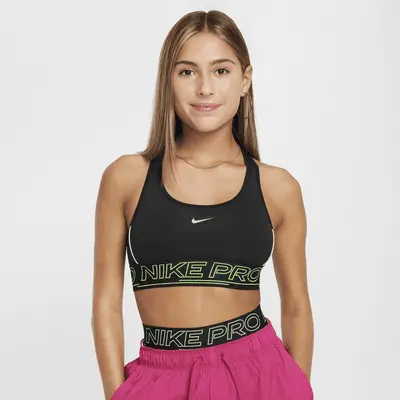 

Спортивный бюстгальтер Nike Pro Swoosh Girls' Sports Bra, цвет Black/Volt/Volt