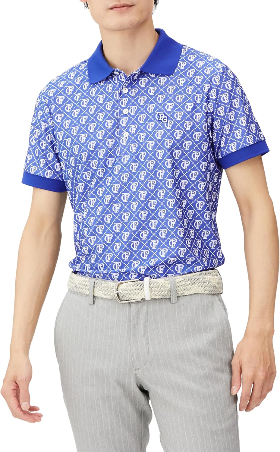 

Мужская поло-рубашка PEARLY GATES с коротким рукавом (монограмма с логотипом PG, сетчатая ткань) / для гольфа / 053-4160307, синий