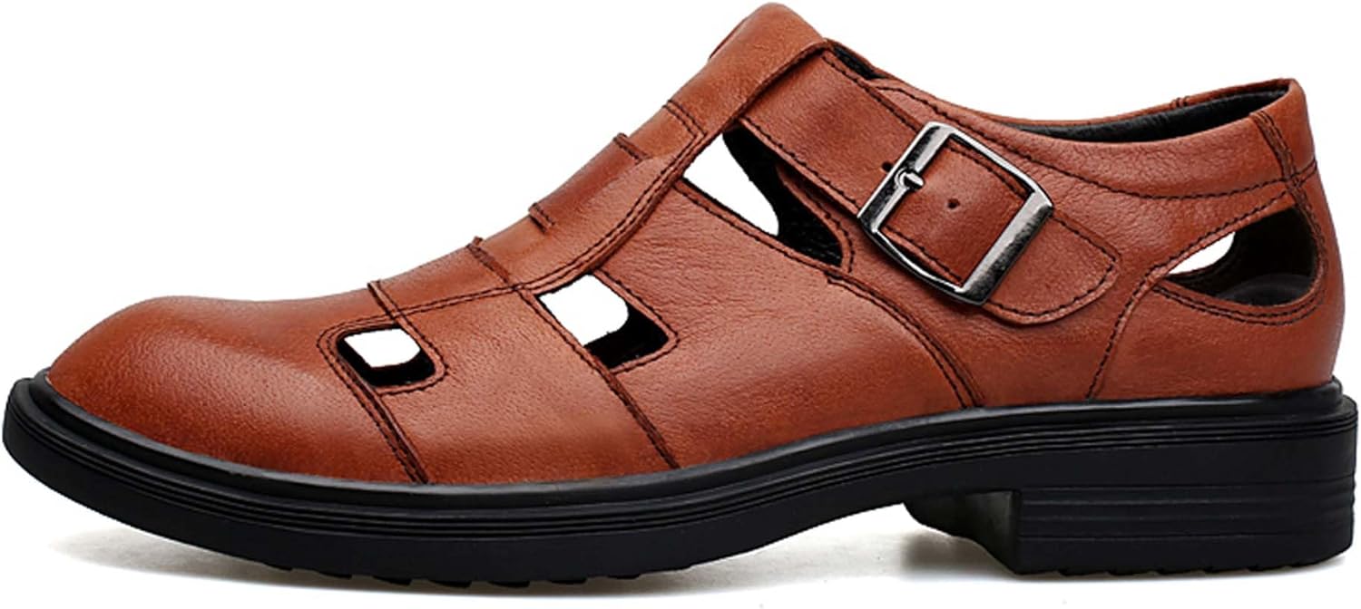 

Мужские туфли Vtiao из натуральной кожи, дышащие босоножки с вырезами, повседневные деловые сандалии, дышащие сандалии с вырезами, мягкие, противоскользящие, износостойкие, прочные, коричневый