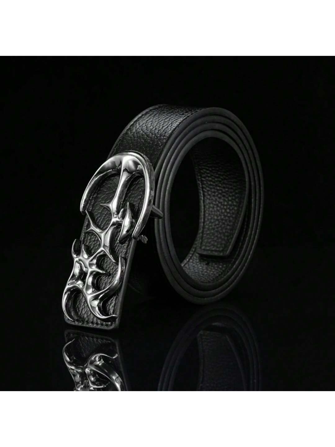 

Ремни для мужчин с индивидуальностью Пряжка необычного дизайна, гладкий двусторонний ремень. Для джинсов, улицы, Хэллоуина, черепов, костей, черный