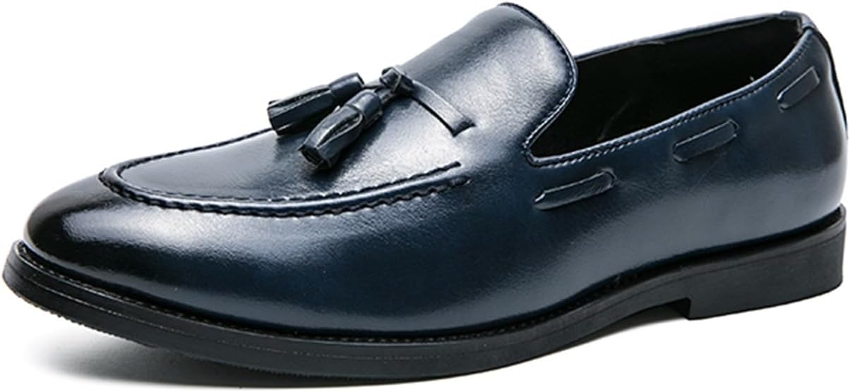 

Мужские лоферы с кисточками из натуральной кожи, без застежек, с круглым носком, нескользящие, легкие, дышащие, повседневные туфли для бизнеса, вождения, отдыха, вечеринок, свадеб и работы Tixewsjh, синий