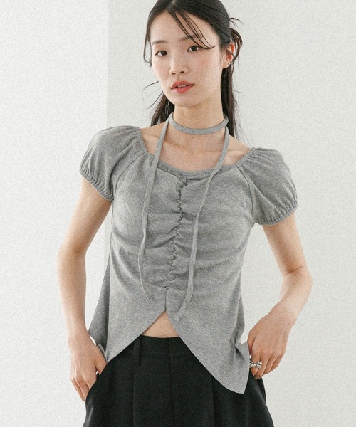 

Heather Футболка с завязками и разрезом спереди, модель 573223, цвет серый меланж