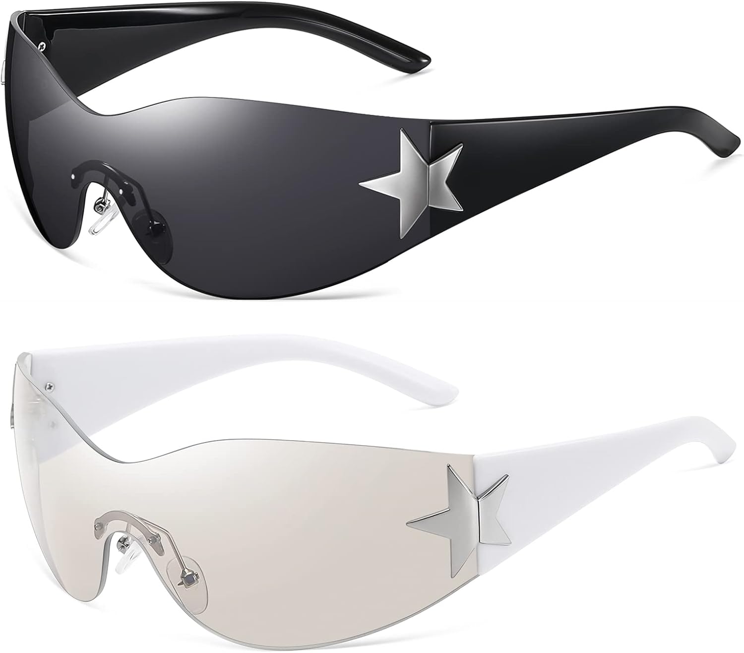 

Солнцезащитные очки Eiuizah Y2k для женщин и мужчин, модель Shield Wrap Around Fashion Sunglasses, модные солнцезащитные очки большого размера без оправы, A2-black+white Sliver