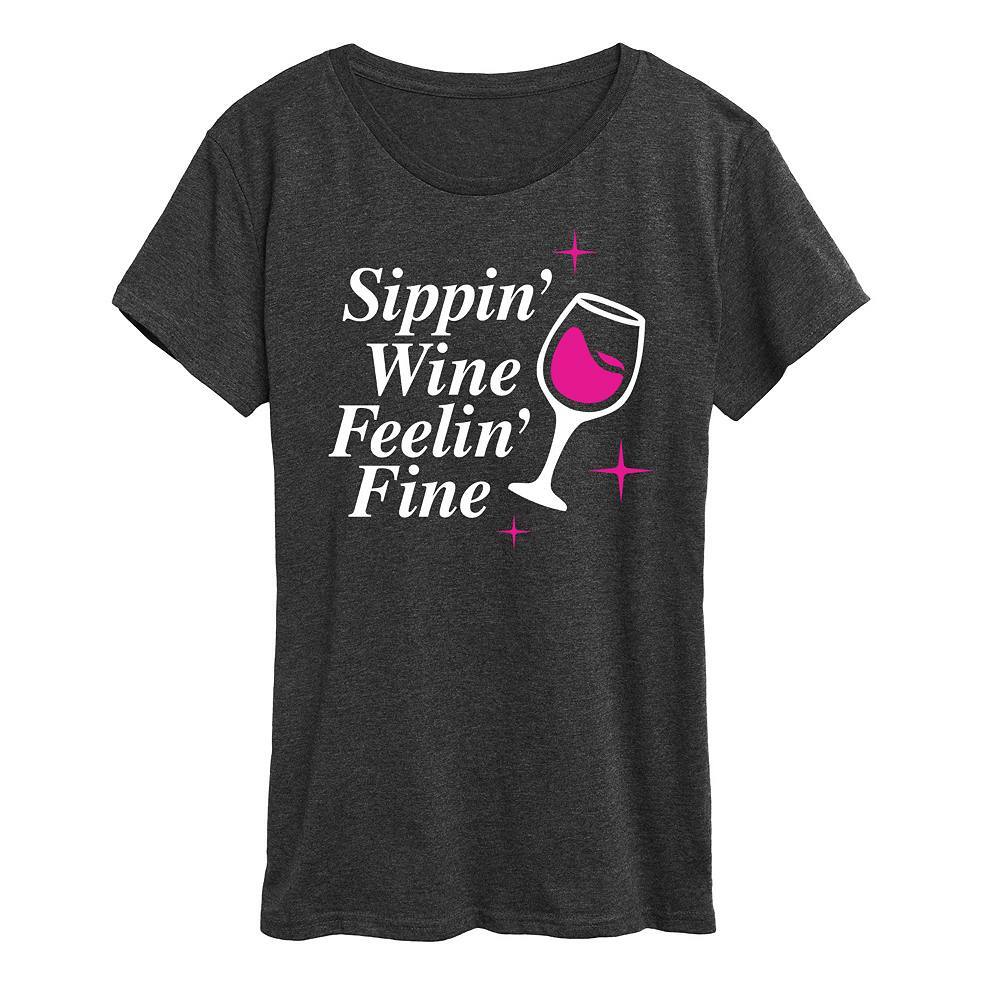 

Женская футболка с рисунком Sippin' Wine Feelin' Licensed Character, цвет Heather Charcoal