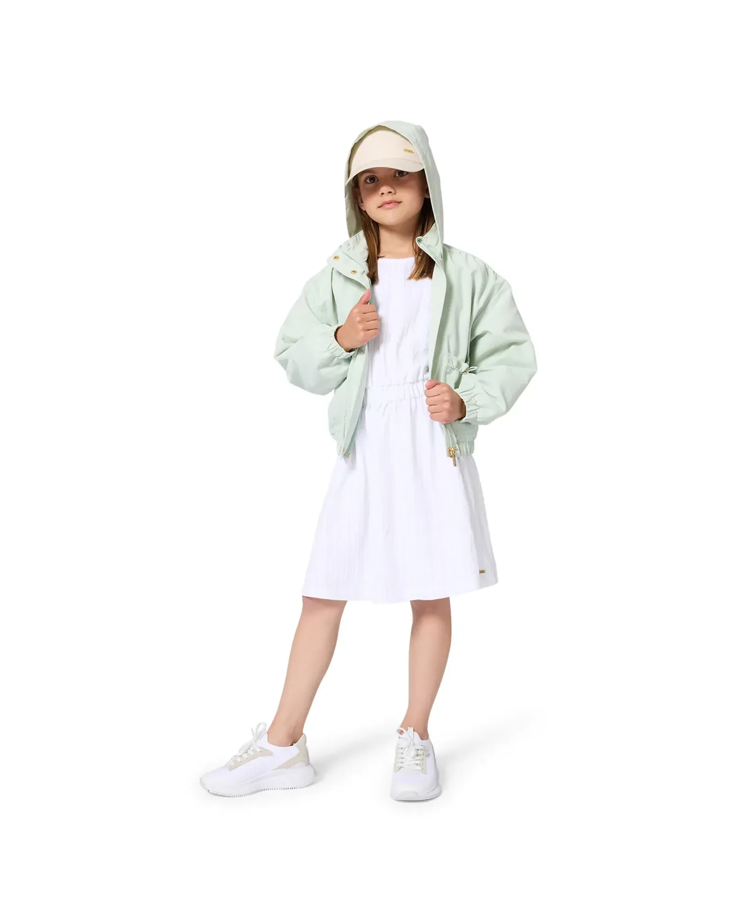 Платье для девочки с коротким рукавом однотонное BOSS Kidswear, белый — фото 2