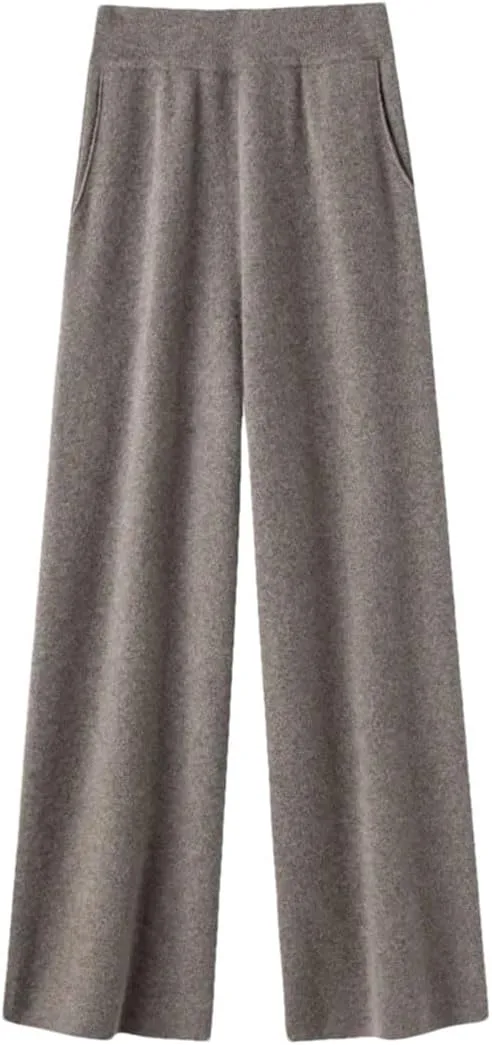 Женские кашемировые брюки Wool широкие клеш на высокой талии вязаные Generic, хаки