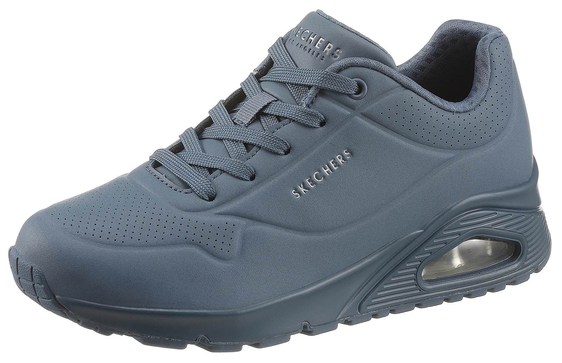 Кроссовки Skechers на танкетке "Uno - Stand on Air", с мелкой перфорацией, повседневная обувь, полуботинки, туфли на шнуровке, синий