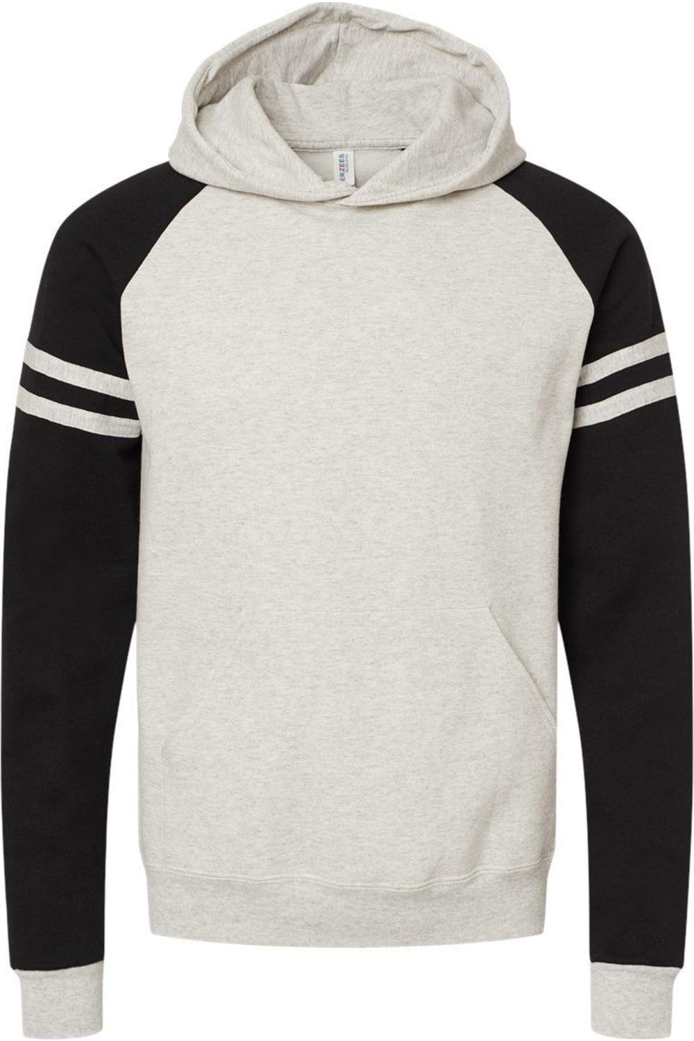 

Толстовка с капюшоном JERZEES Nublend Varsity Colorblocked Raglan, цвет oatmeal heather/ black ink