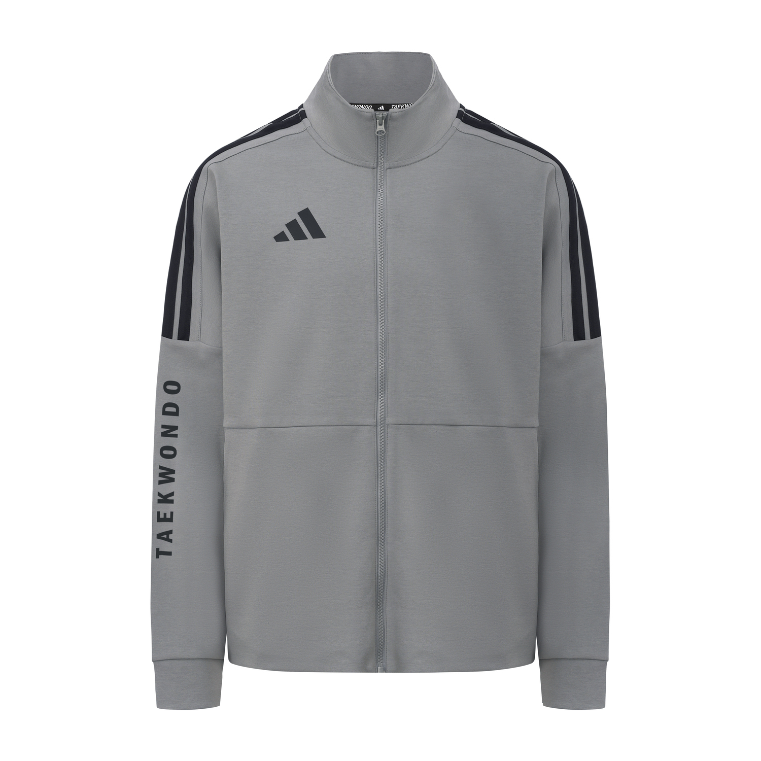 

Adidas Куртка 3 Stripes Unisex, темно-серая с черными полосами, воротник стойка, с карманами, вязаная