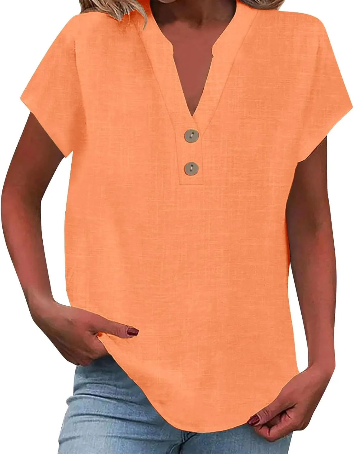 

Льняная рубашка для женщин 2025 с коротким рукавом и V-образным вырезом Nantdog