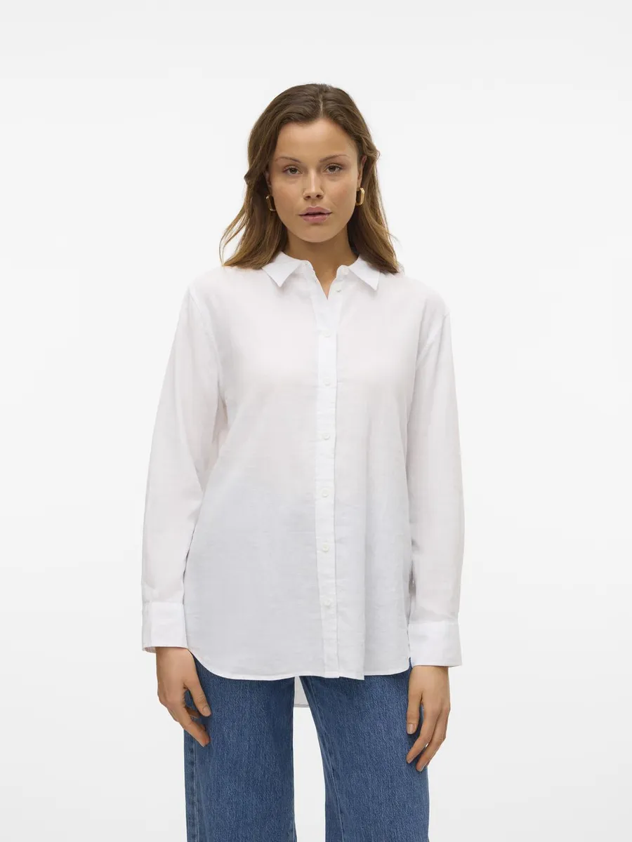 

Блузка-рубашка Vero Moda "VMLINN LINEN LS SHIRT WVN NOOS", высокое качество из льна, белый