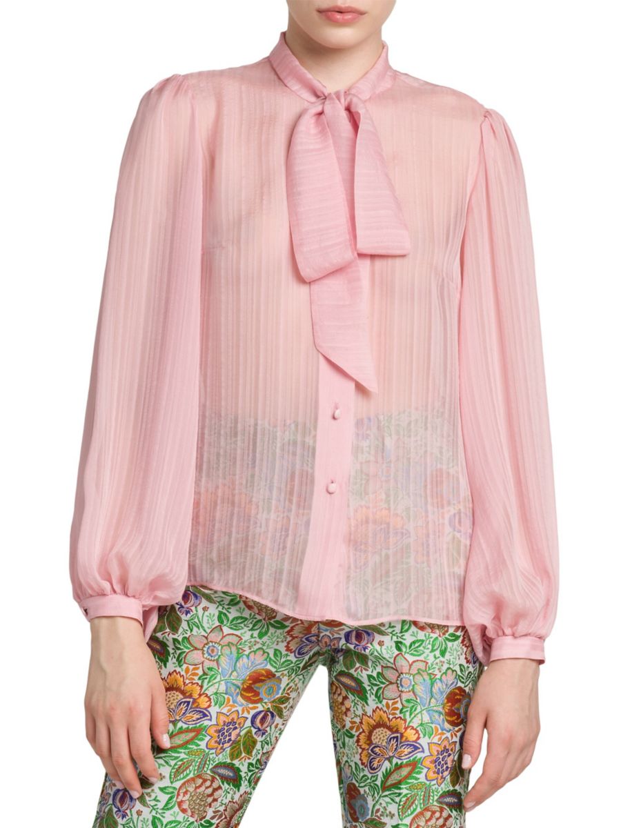 

Шелковая блузка с завязкой на шее Etro, цвет Powder Pink