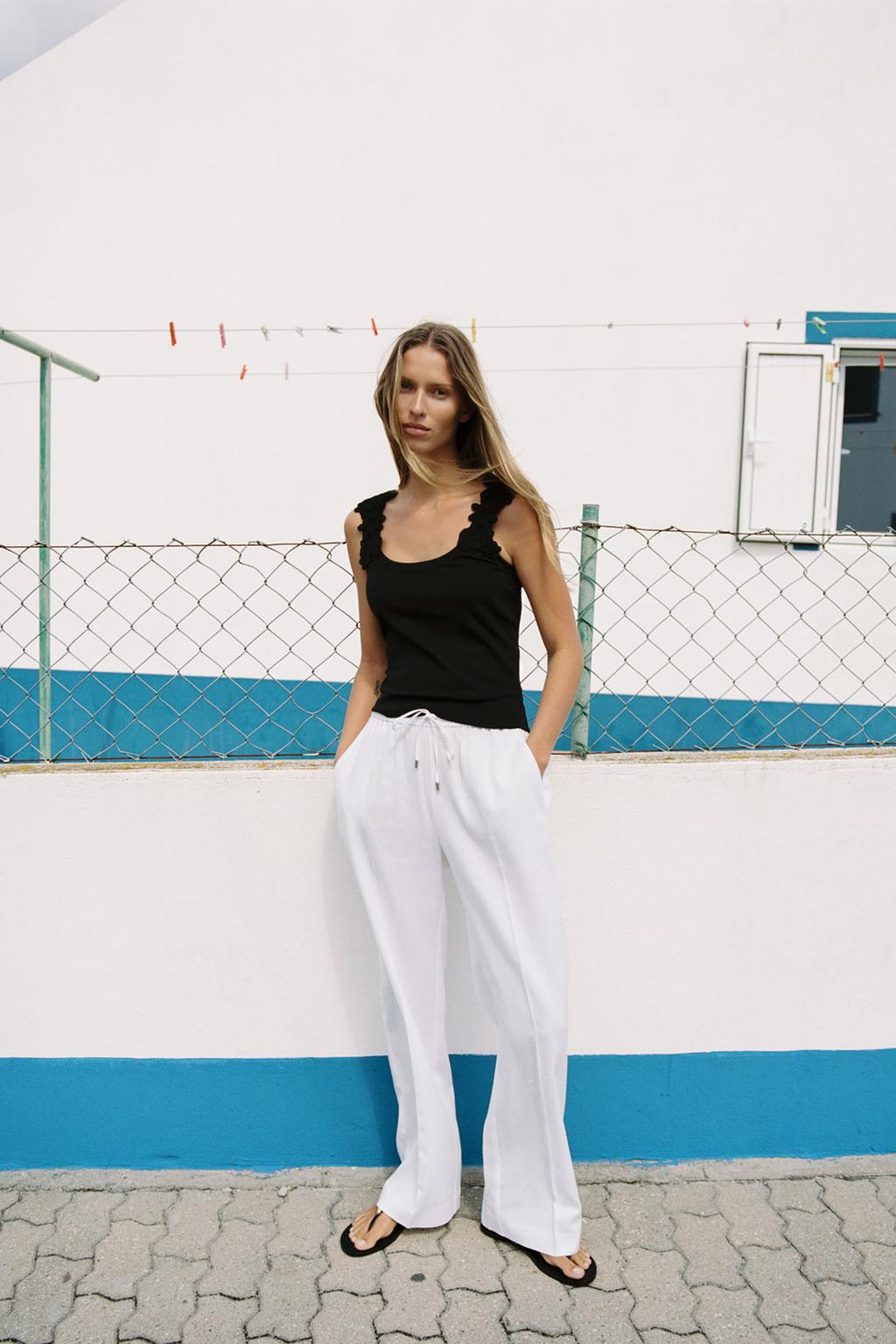 

Прямые брюки из льняной смеси ZARA, устрично-белый
