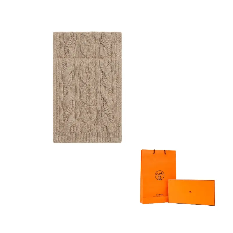 

HERMES Кашемировый вязаный шарф мужской светло-коричневый, Light Umber