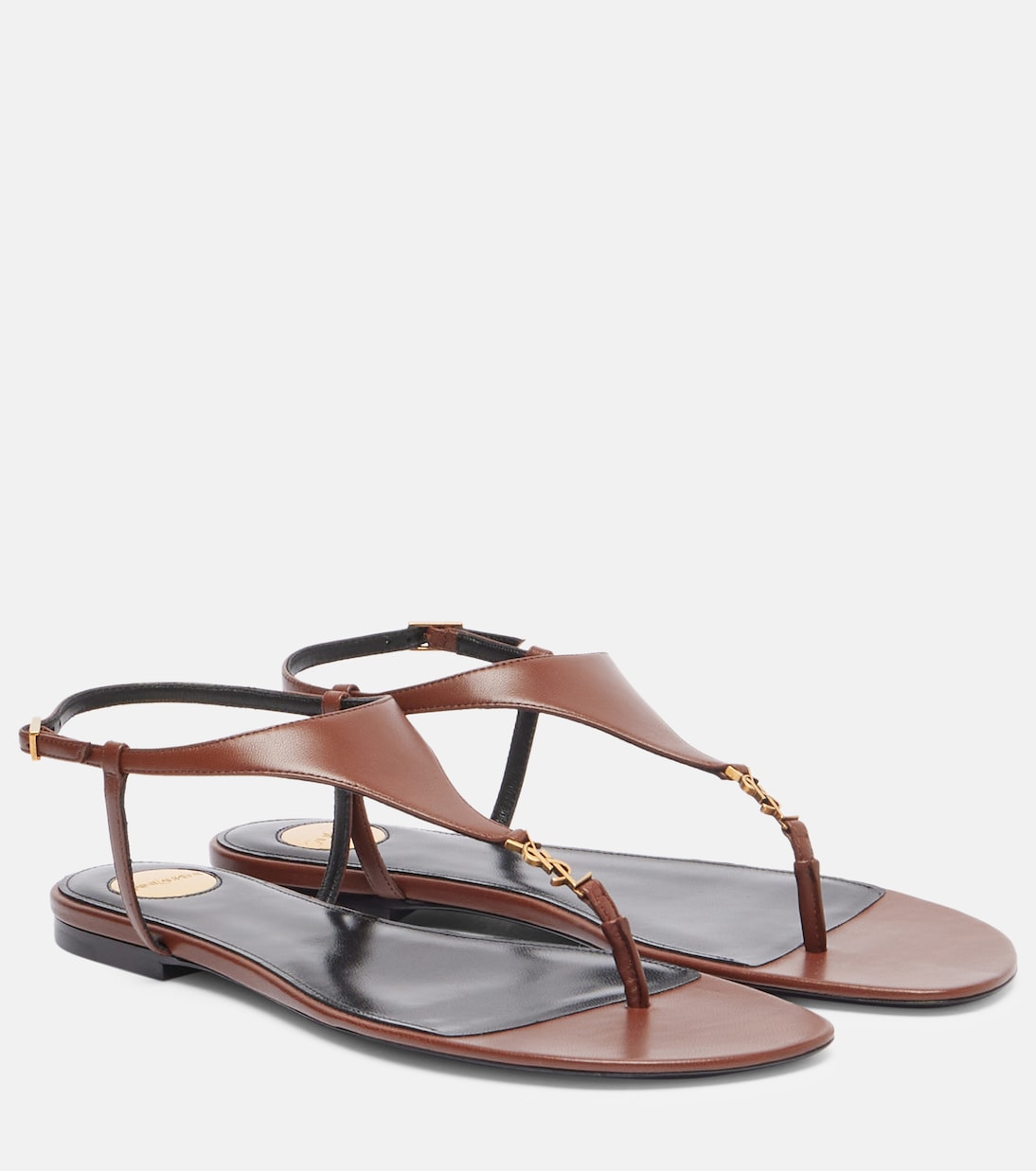 Кассандра кожаные сандалии-танга Saint Laurent, Aesthetic Brown