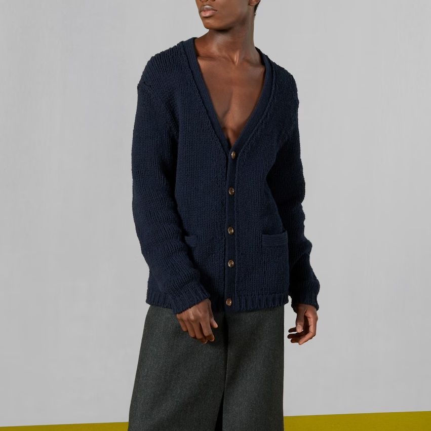 Кардиган Gucci Knit Wool Cardigan With Gucci Intarsia 'Dark Blue' 761541-XKDK4-4492, синий — фото 3