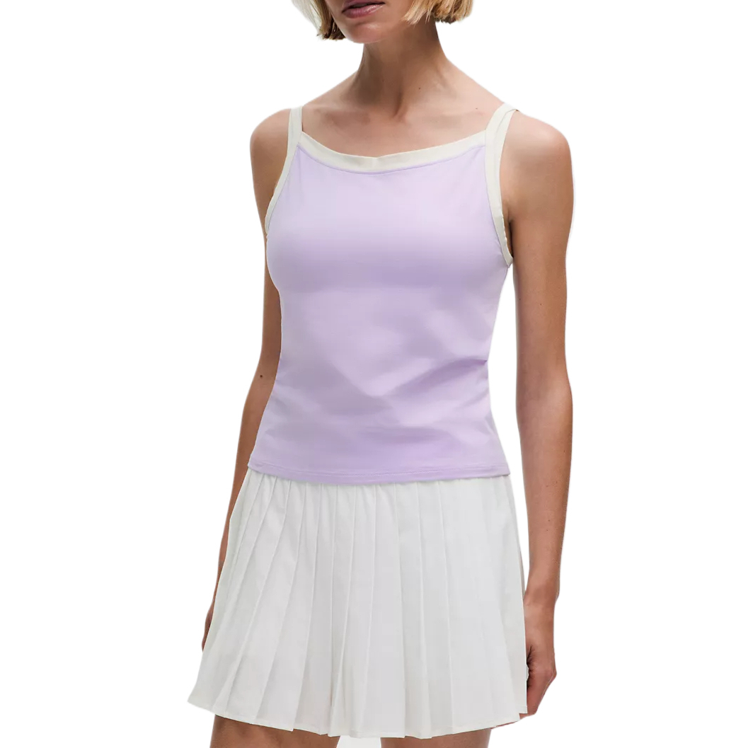 

Органический хлопок топ с высоким воротником и контрастной бейкой Lululemon, лавандовый/слоновая кость