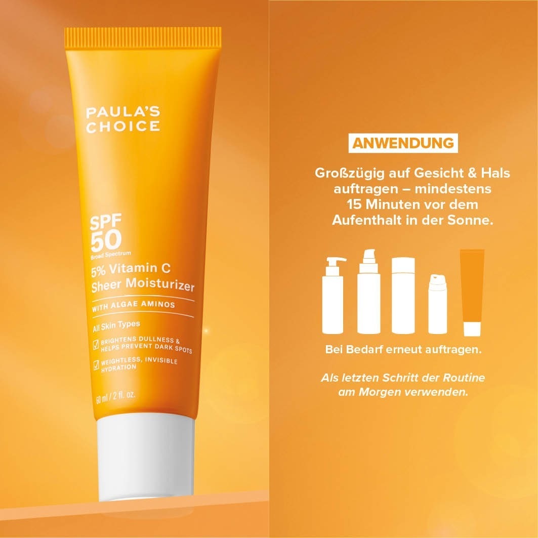 Солнцезащитный крем 5% vitamin c sheer moisturizer spf 50 Paulas Choice, объем 60 мл — фото 4