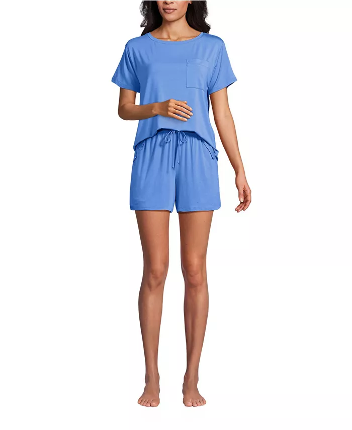 

Женский охлаждающий пижамный комплект из двух предметов: футболка с коротким рукавом и шорты Lands' End, синий