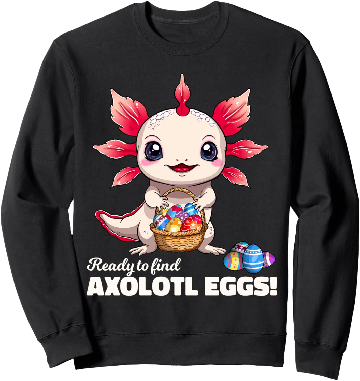 

Милая пасхальная толстовка с изображением аксолотля в стиле аниме Kawaii Axolotl For Girls And Teens, черный