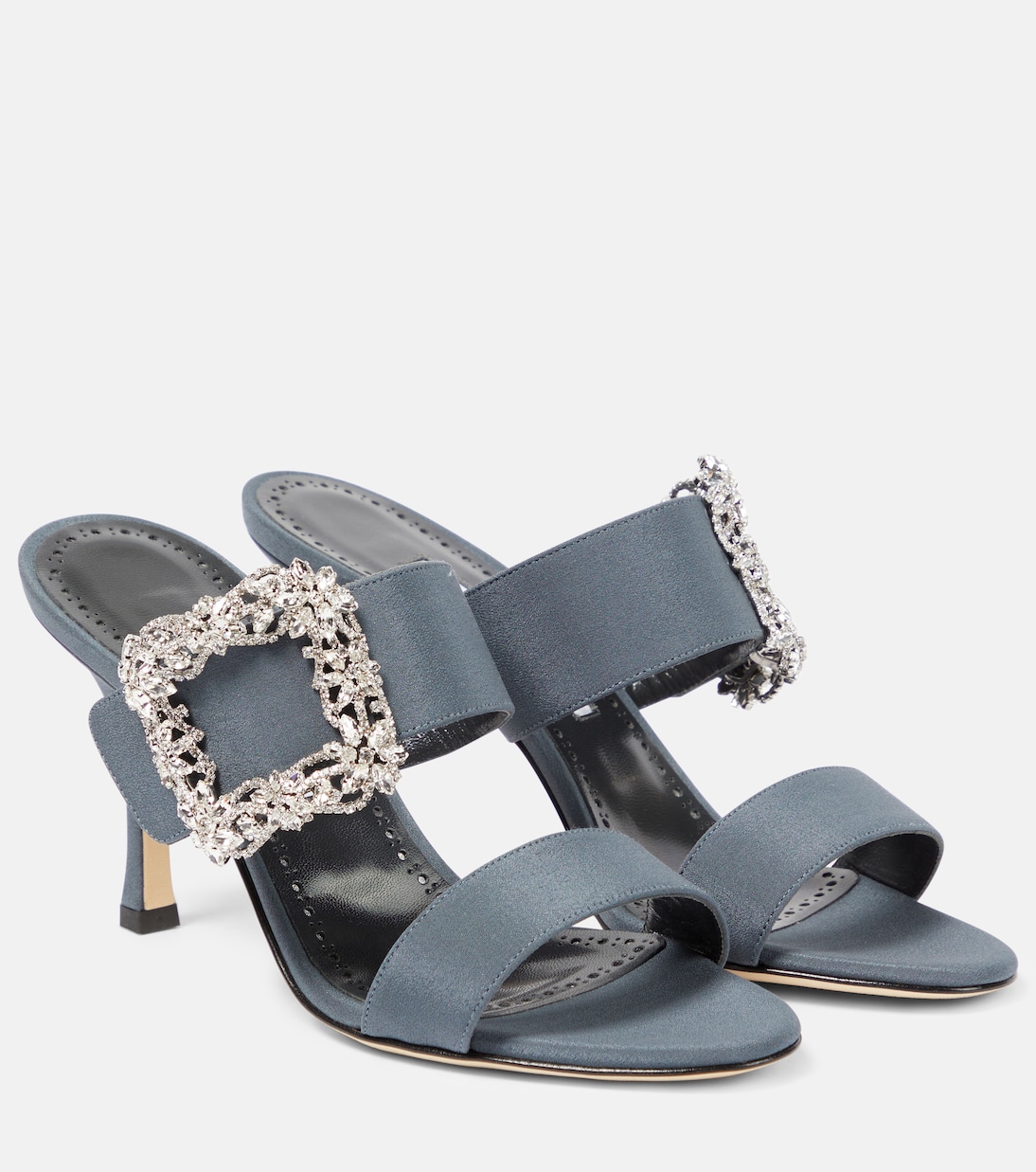 Балетки из крепдешина с декоративными элементами на мыске Manolo Blahnik, 4140 Navy