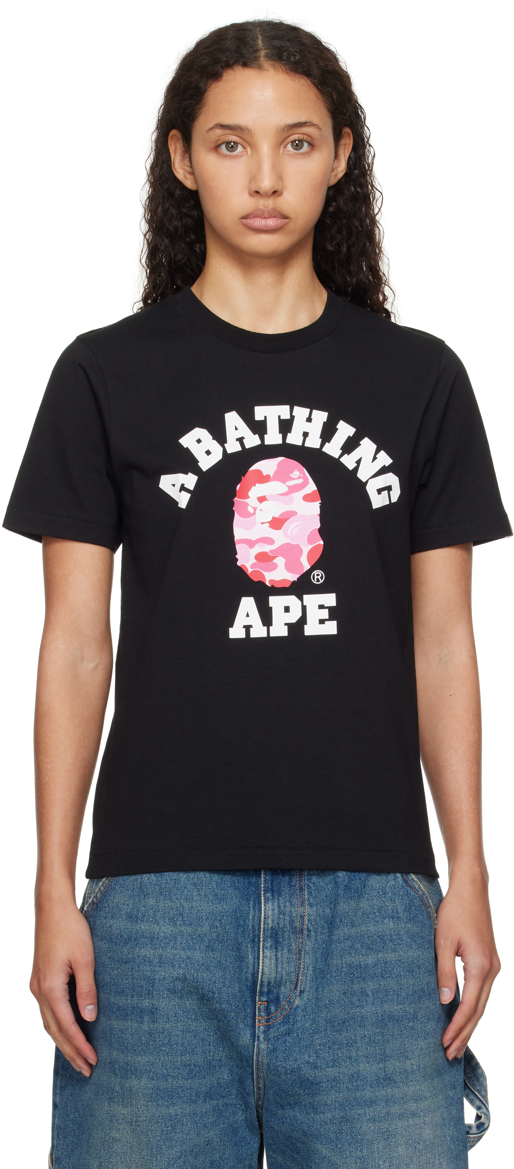 

Черная футболка колледжа ABC Camo BAPE, Black x pink