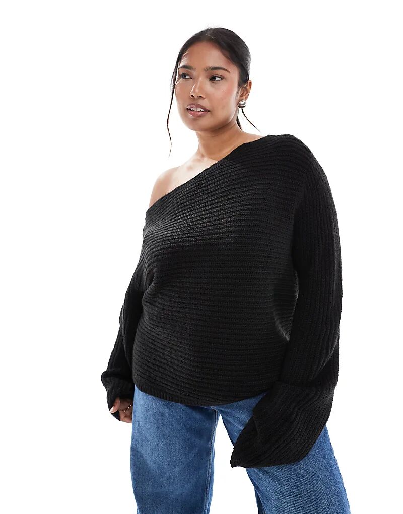 

Свободный свитер с открытыми плечами ASOS DESIGN Curve черного цвета Asos Curve