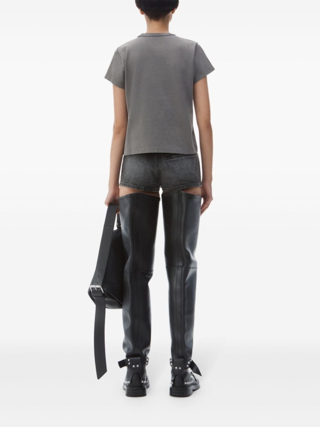

Alexander Wang футболка с логотипом-аппликацией, укороченная, серый