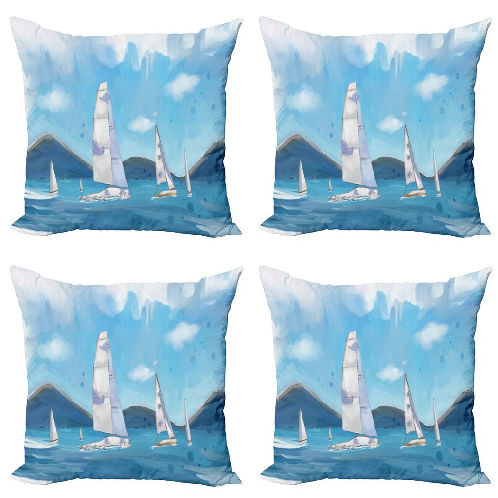 

ABAKUHAUS Набор чехлов на подушку для парусника (4 предмета), Парусный пейзаж, Современная двусторонняя цифровая печать, 60 x 60 см, Серо-голубой и Голубой