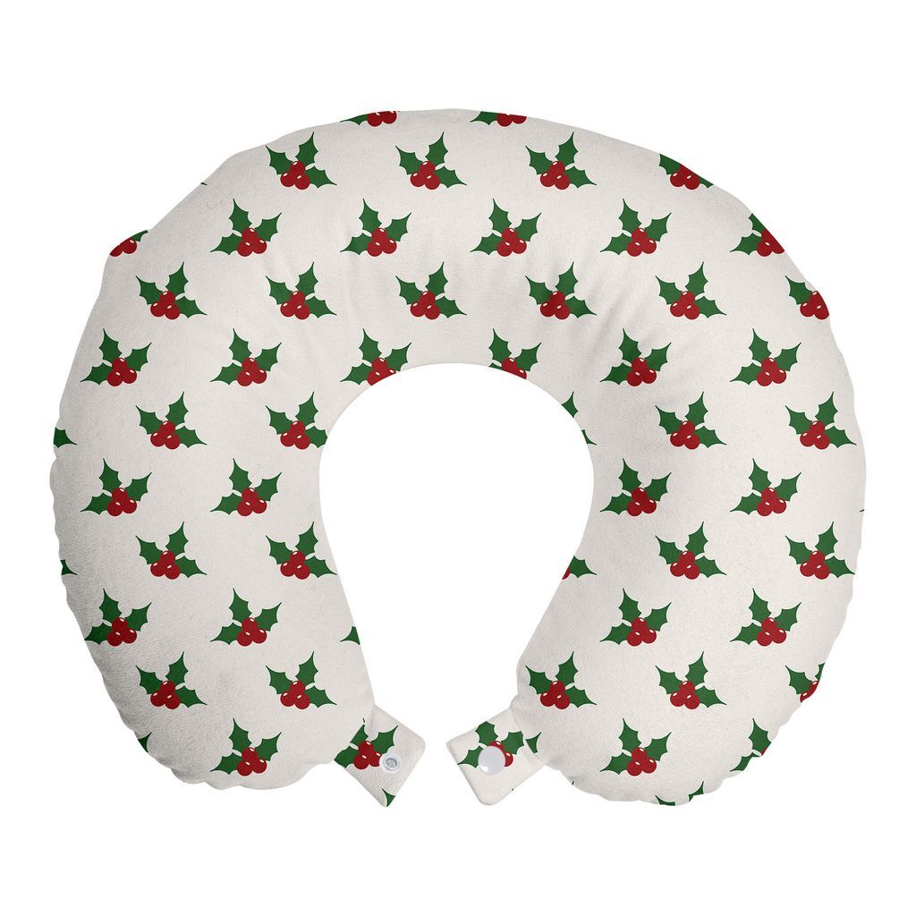 

ABAKUHAUS Рождественская дорожная подушка для шеи, Holly Berries, пенопластовые дорожные принадлежности для самолета и автомобиля, 30x30 см, красный, зеленый, белый