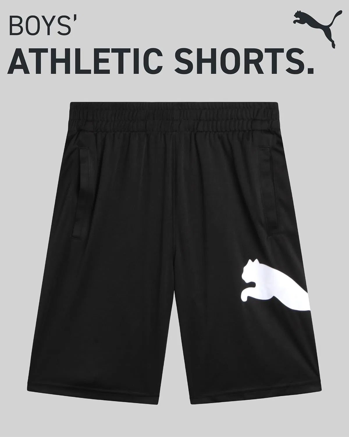 Детские спортивные шорты PUMA для мальчиков - быстросохнущие, дышащие, из трикотажа интерлок, с карманами (размеры: 4-20), Puma Black/White — фото 3