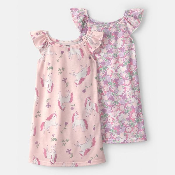 

Детская ночная сорочка 2-pack unicorn floral loose fit, размер 4-14 Carter'S