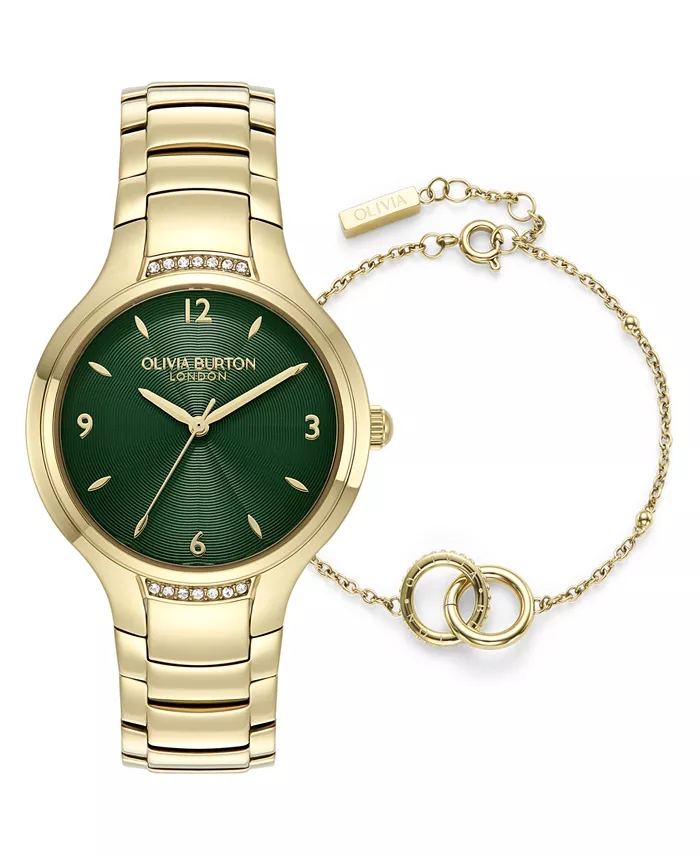 

Женский подарочный набор золотистые часы-браслет из нержавеющей стали, 34mm Olivia Burton