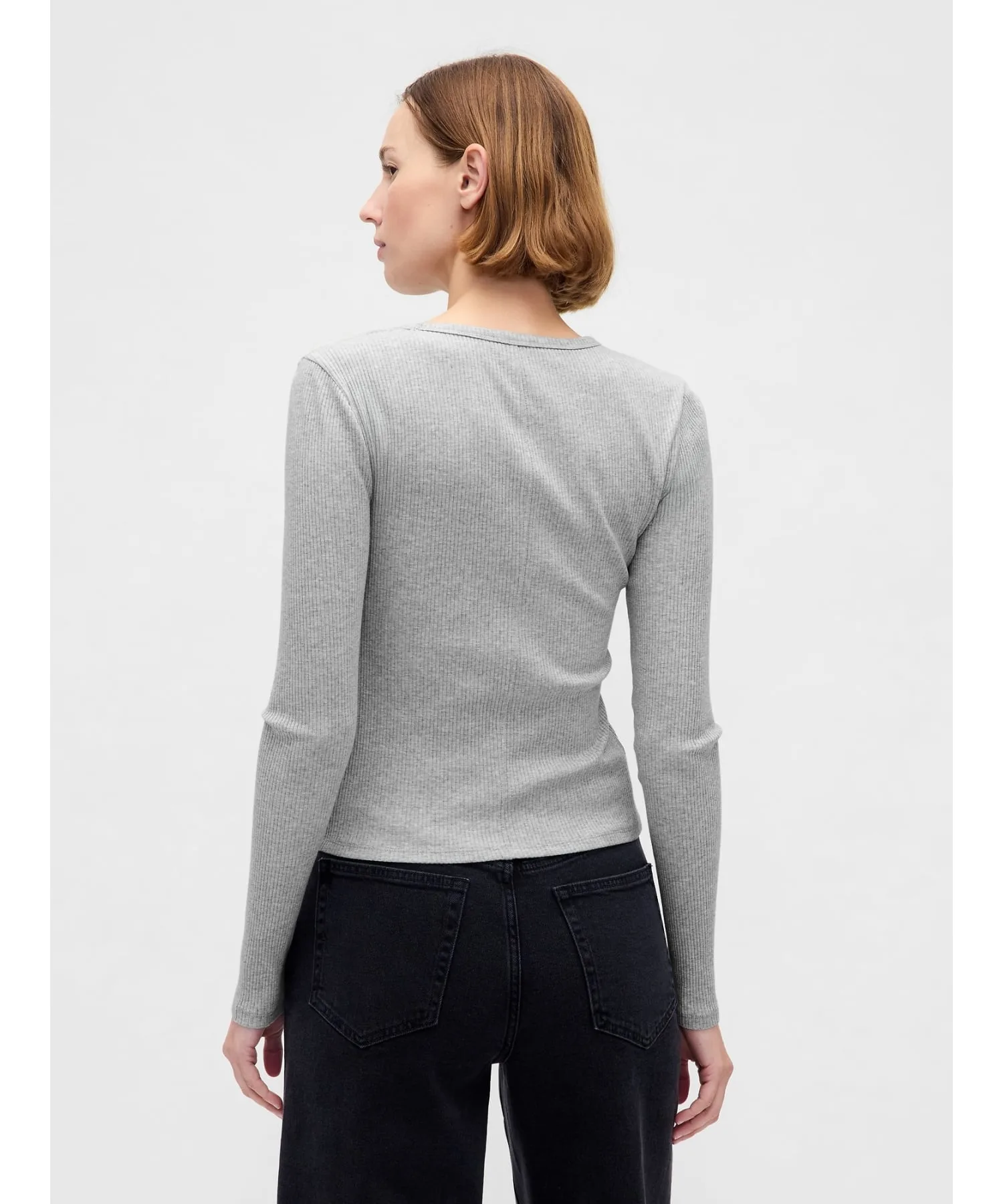 (W) Современная укороченная футболка в рубчик GAP, BC15_LT_GREY_HEATHER — фото 3