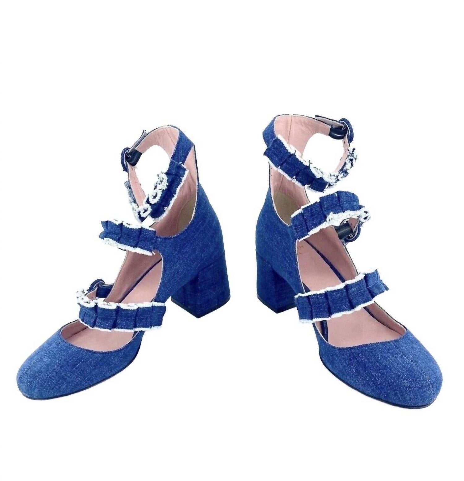 Женские туфли Mary Jane Triple Buckle на каблуках синего цвета Tipe e Tacchi — фото 3