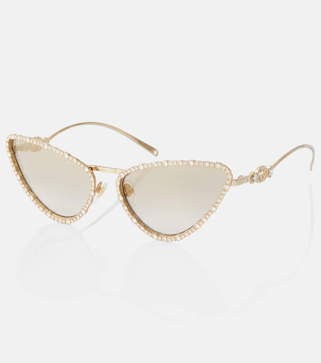 Кошачьи солнцезащитные очки G с замочком Gucci, Gold-Gold-Brown — фото 4