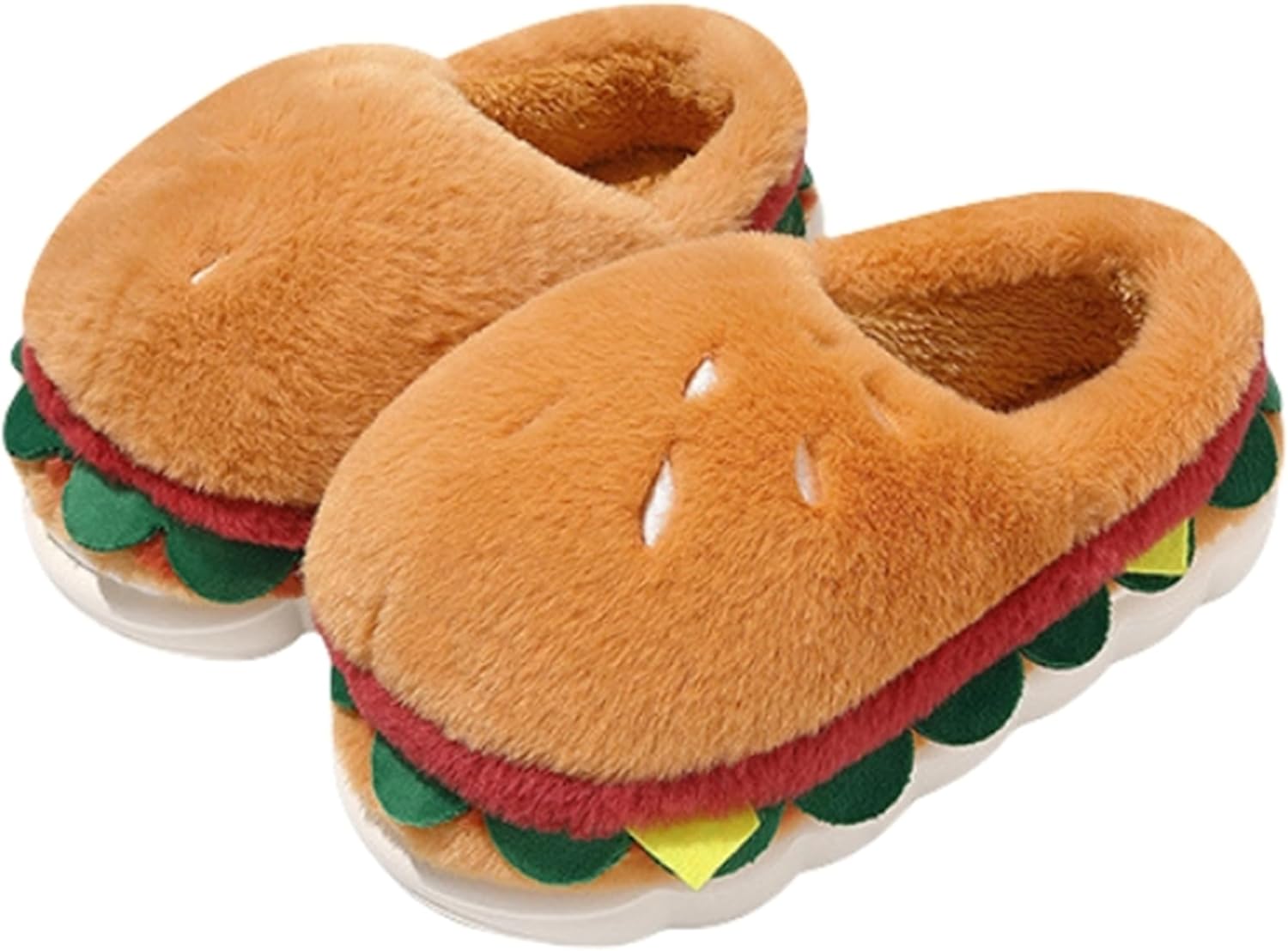 

Домашние и кухонные тапочки для взрослых, повседневные, забавные, из хлопка и ЭВА с плюшевой отделкой, коричневые, размер: универсальный, подошва из ЭВА с противоскользящим эффектом, стелька из памяти формы, моющиеся, дизайн с гамбургером Lryaoa...
