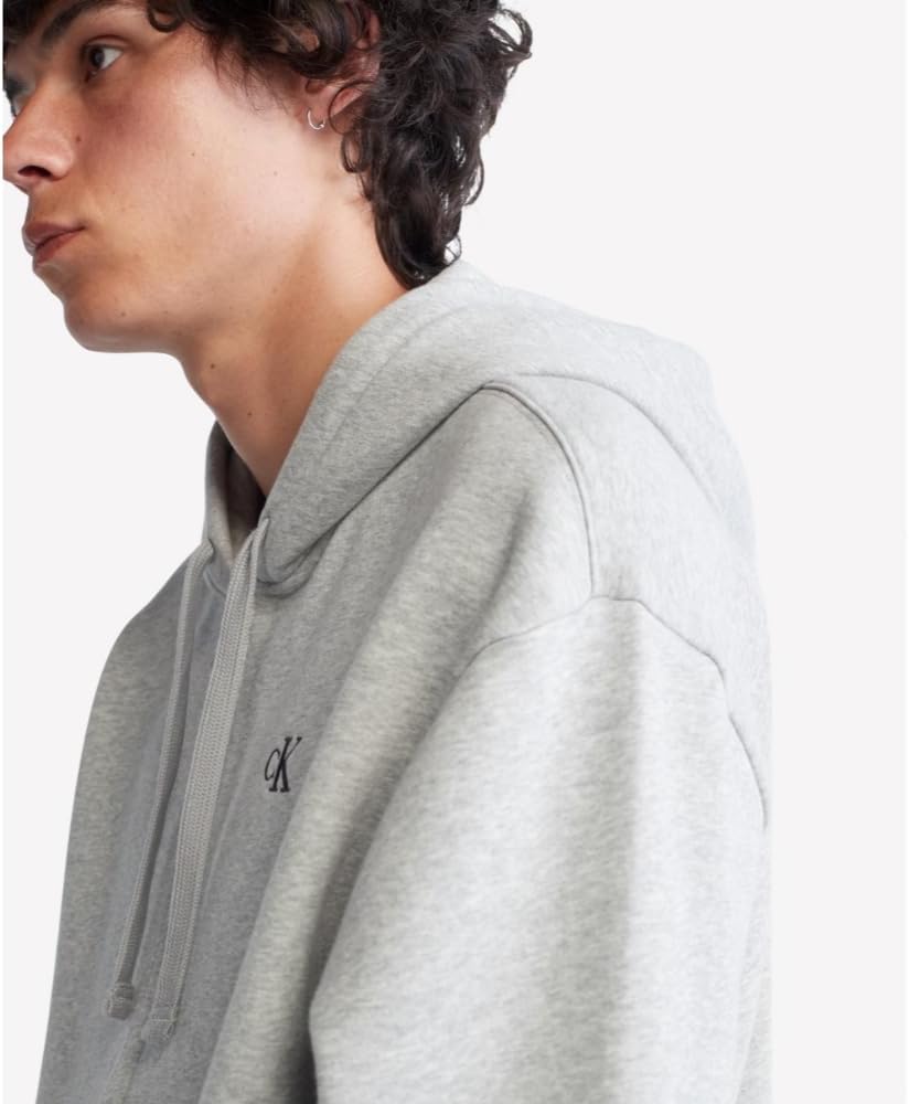 Мужская флисовая толстовка с капюшоном Calvin Klein с архивным логотипом и свободным кроем на молнии, Heroic Grey Heather — фото 3