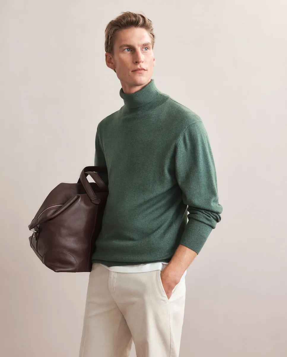 

Мужской свитер с высоким воротником из однотонной мериносовой шерсти Emidio Tucci, хаки