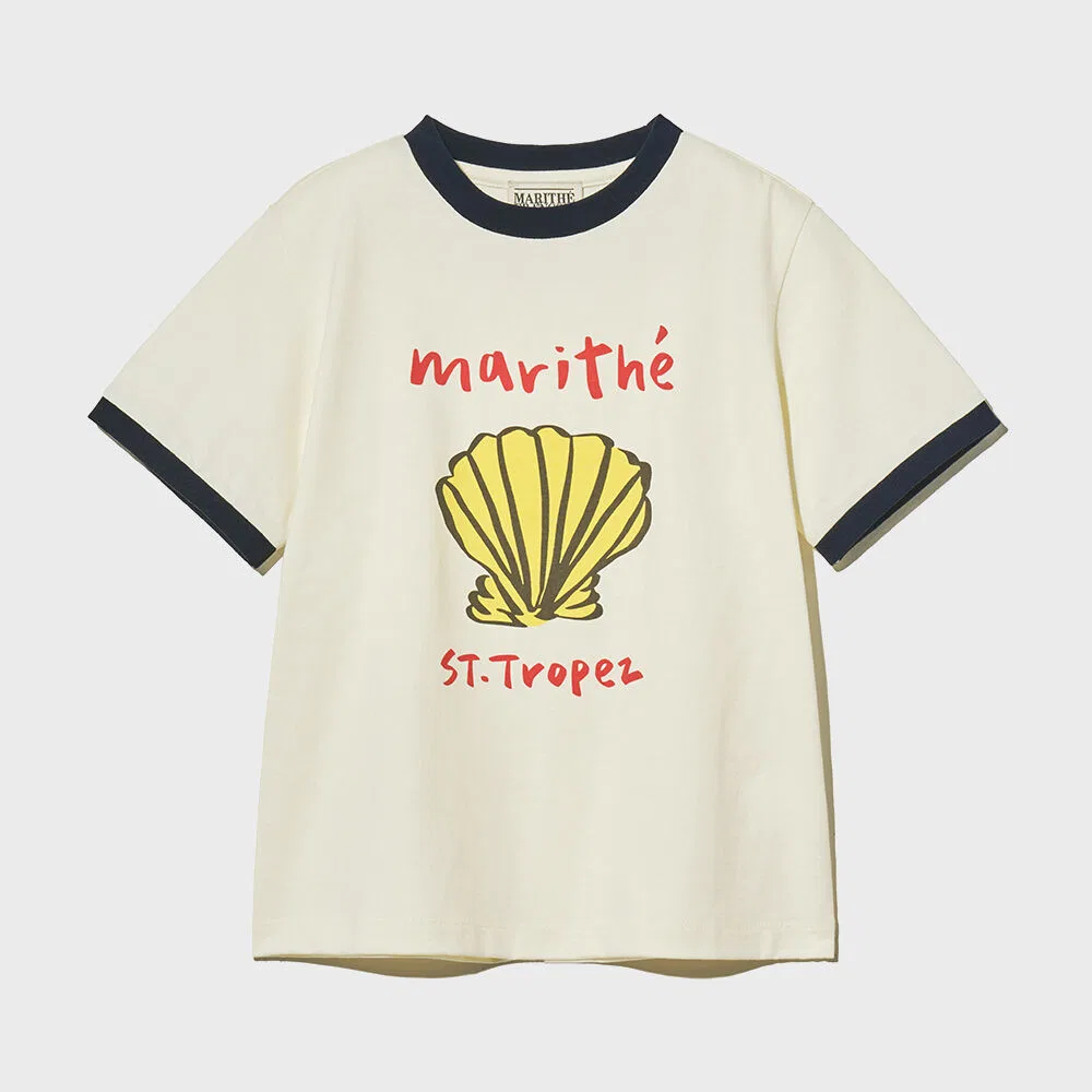 Детская футболка Kids Color Block Shell Graphic кремовая от Marithé Kids — фото 2