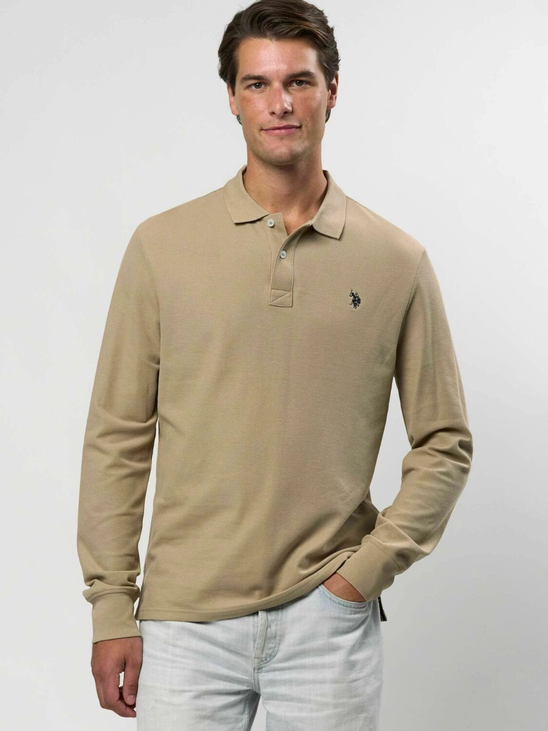 U.S. POLO ASSN. Рубашка на пуговицах 'UMBRETT' бежевого цвета, Regular fit — фото 3