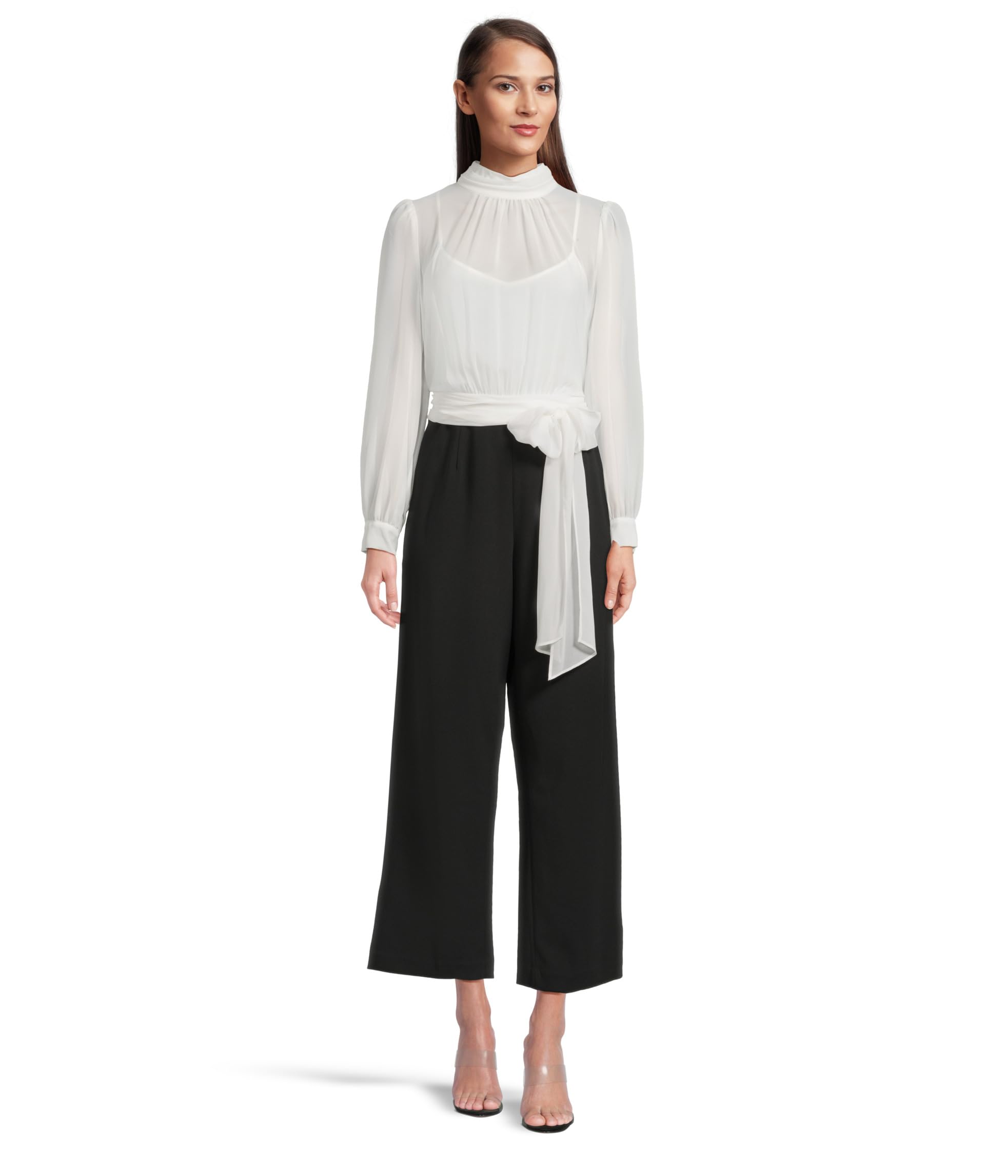 

Платье Calvin Klein Scuba Crepe Chiffon Combo Jumpsuit, цвет Cream/Black
