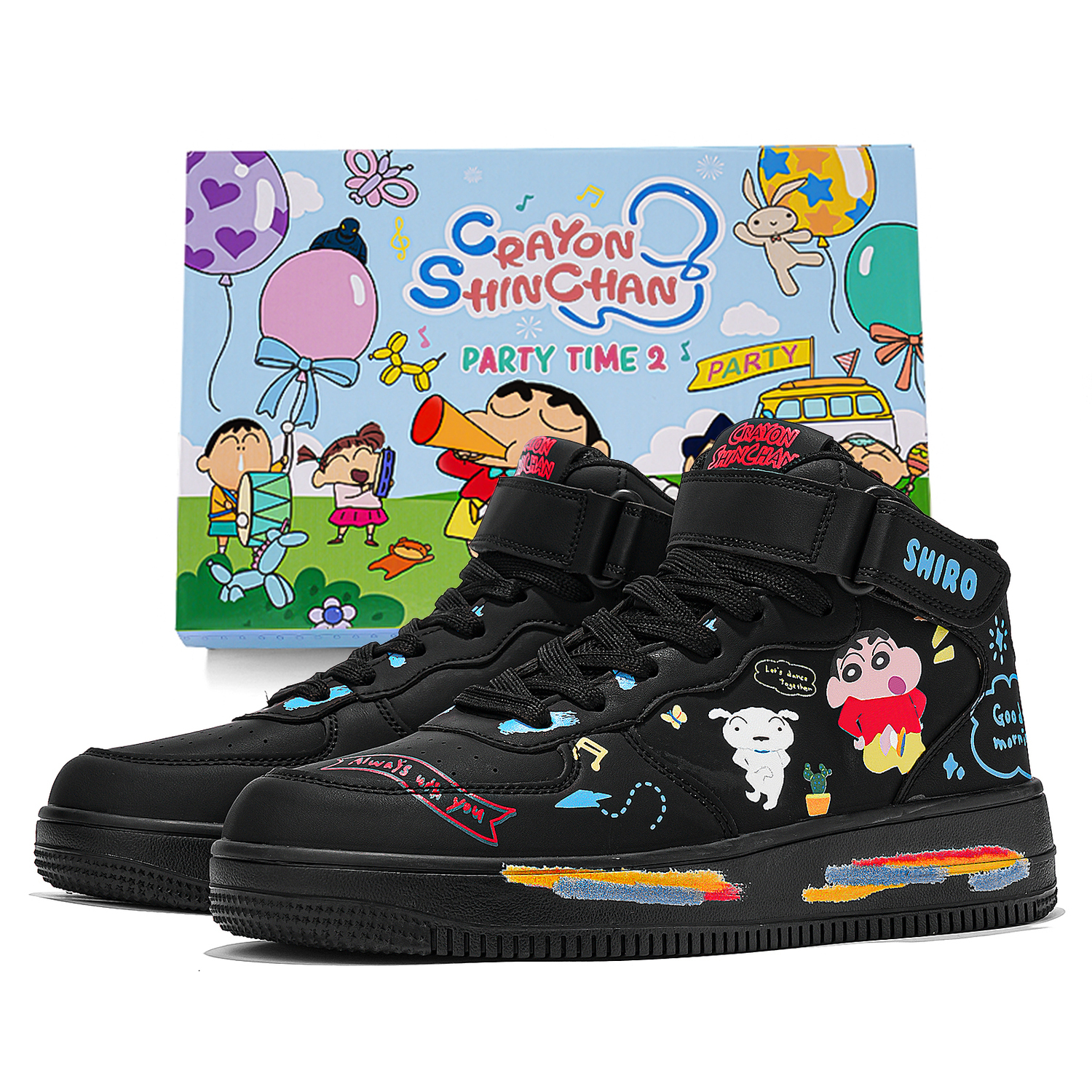 

Crayon Shinchan Юношеские высокие скейтерские кроссовки унисекс подарочный набор - звездная сине-черная, цвет Starry Blue Black